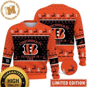 Cincinnati Bengals Establish In 1968 Badge Gift For Fan Christmas Ugly Sweater
