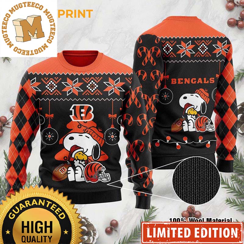 Cincinnati Bengals Funny Peanuts Snoopy And Woodstock Ugly Christmas Sweater Cincinnati Bengals Funny Peanuts Snoopy And Woodstock Ugly Christmas Sweater