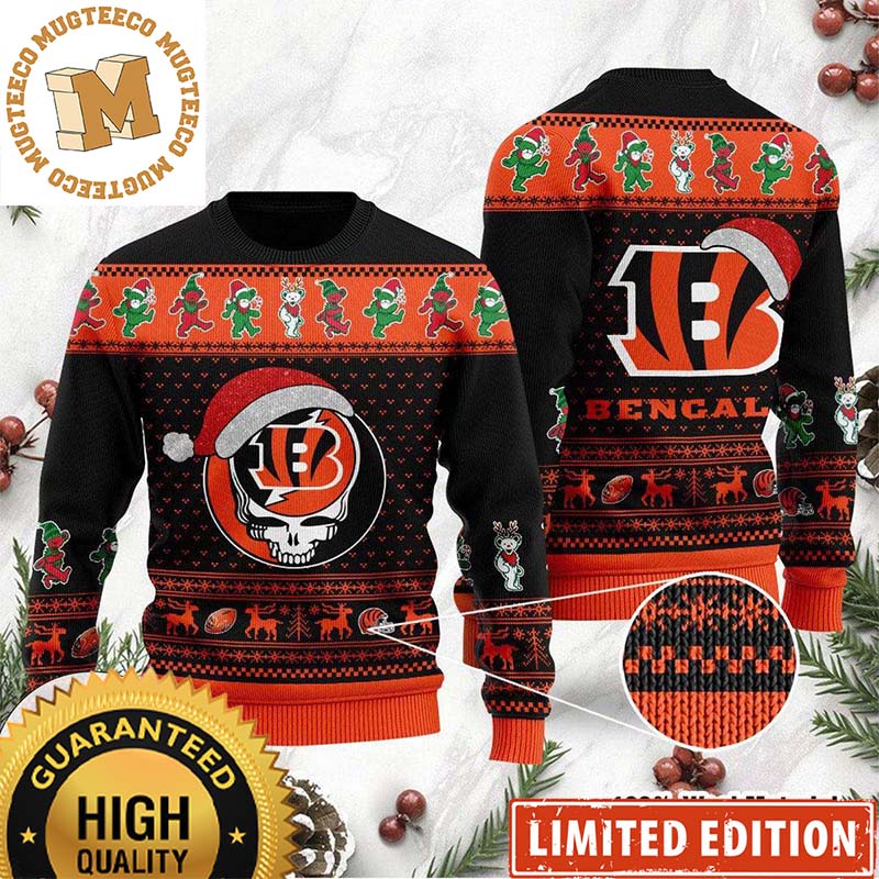 Cincinnati Bengals Grateful Dead SKull And Bears Rock 2023 Holiday Gifts Ugly Sweater NFL Football Christmas Cincinnati Bengals Grateful Dead SKull And Bears Rock 2023 Holiday Gifts Ugly Sweater NFL Football Christmas