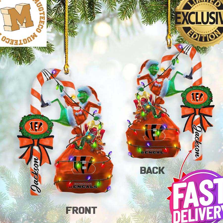 Cincinnati Bengals NFL Grinch Candy Cane Personalized Xmas Gifts Christmas Tree Decorations Ornament Cincinnati Bengals NFL Grinch Candy Cane Personalized Xmas Gifts Christmas Tree Decorations Ornament