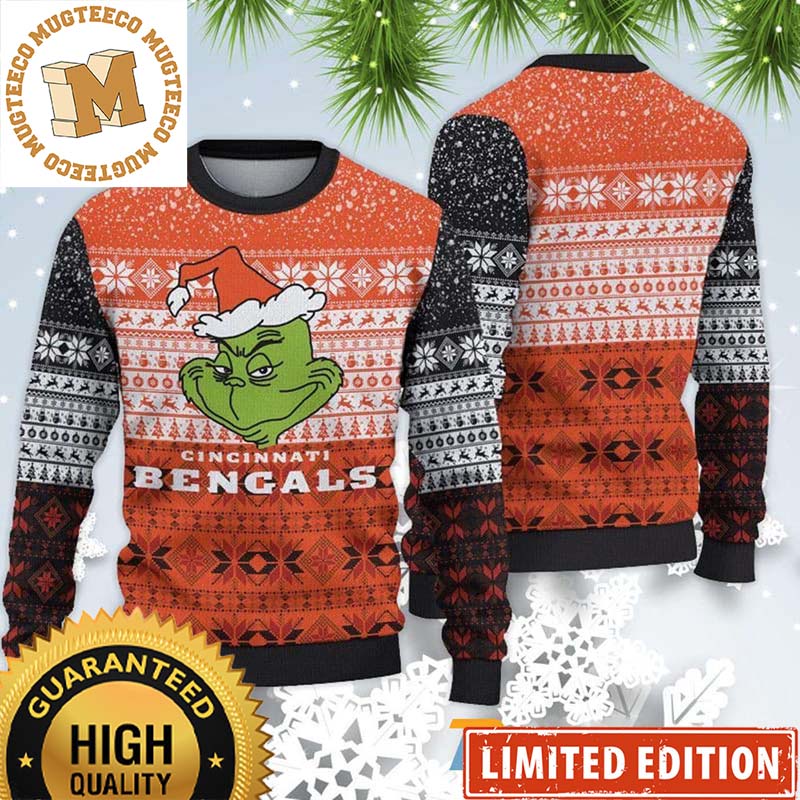 Cincinnati Bengals Santa Grinch Face Funny 2023 Holiday Gifts Ugly Christmas Sweater Cincinnati Bengals Santa Grinch Face Funny 2023 Holiday Gifts Ugly Christmas Sweater