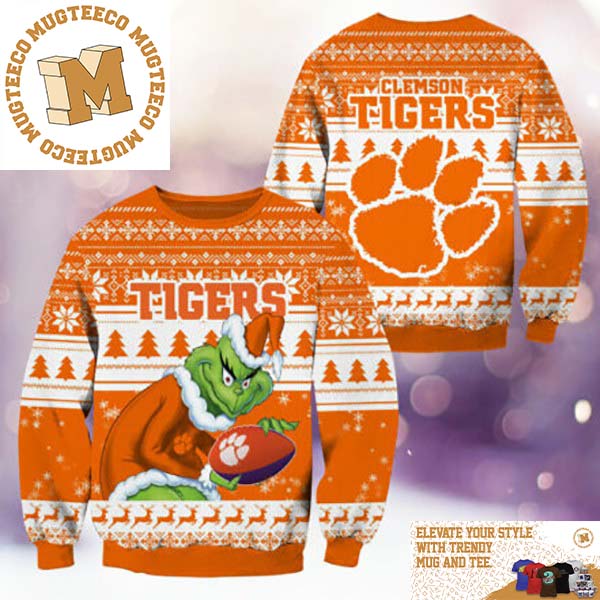 Clemson Tigers NCAA Grinch Funny Xmas 2023 Gift For Holiday Ugly Christmas Sweater Clemson Tigers NCAA Grinch Funny Xmas 2023 Gift For Holiday Ugly Christmas Sweater