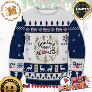 Coors Banquet Drinking Around World Reindeer Ugly Christmas Sweater For Holiday 2023 Xmas Gifts