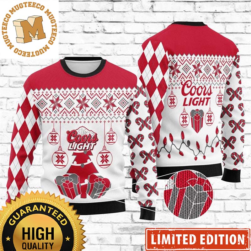 Coors Light Beer Big Logo With Christmas Decorations Pattern Red And White Holiday Ugly Sweater Coors Light Beer Big Logo With Christmas Decorations Pattern Red And White Holiday Ugly Sweater