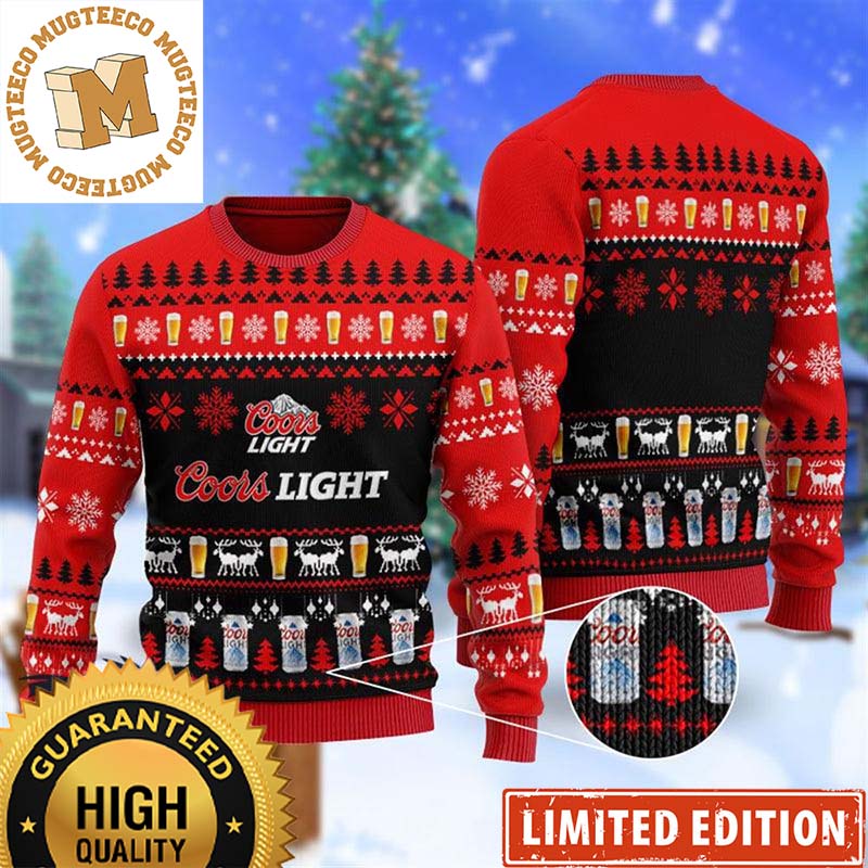 Coors Light Beer Christmas Scenes Snowflakes Knitting Pattern Red And Black Holiday Ugly Sweater Coors Light Beer Christmas Scenes Snowflakes Knitting Pattern Red And Black Holiday Ugly Sweater