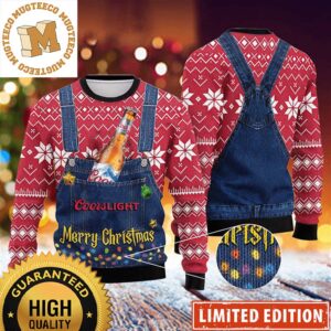 Coors Light Beer Merry Christmas Denim Overalls Efffect Christmas Ugly Sweater