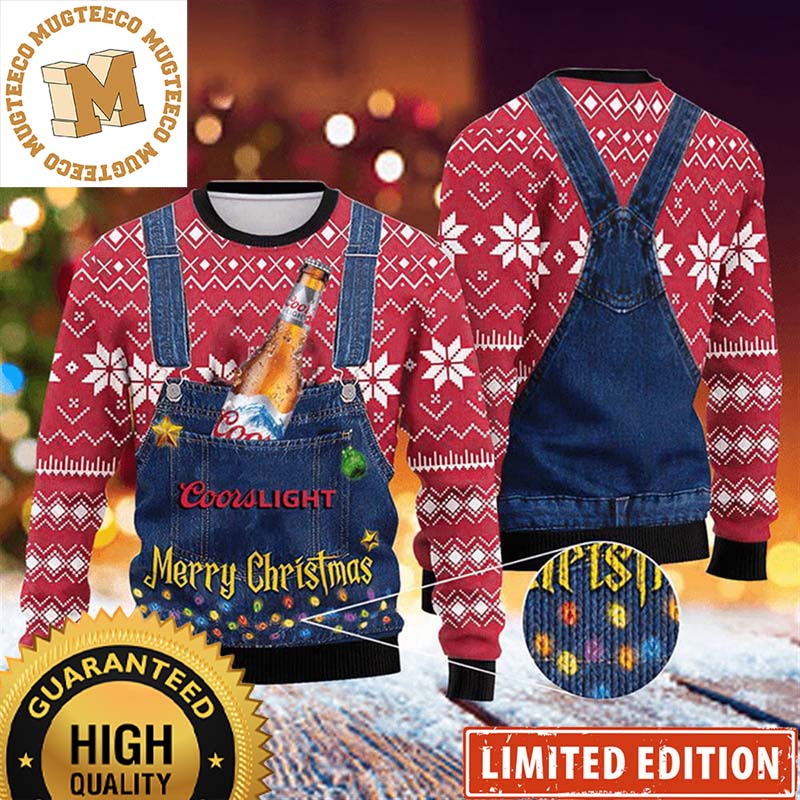 Coors Light Beer Merry Christmas Denim Overalls Efffect Christmas Ugly Sweater Coors Light Beer Merry Christmas Denim Overalls Efffect Christmas Ugly Sweater