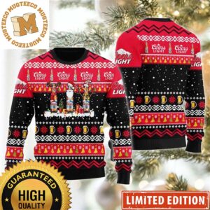 Coors Light Bottles In Santa Reindeer And Snow Man Costume Red And Black Christmas Ugly Sweater