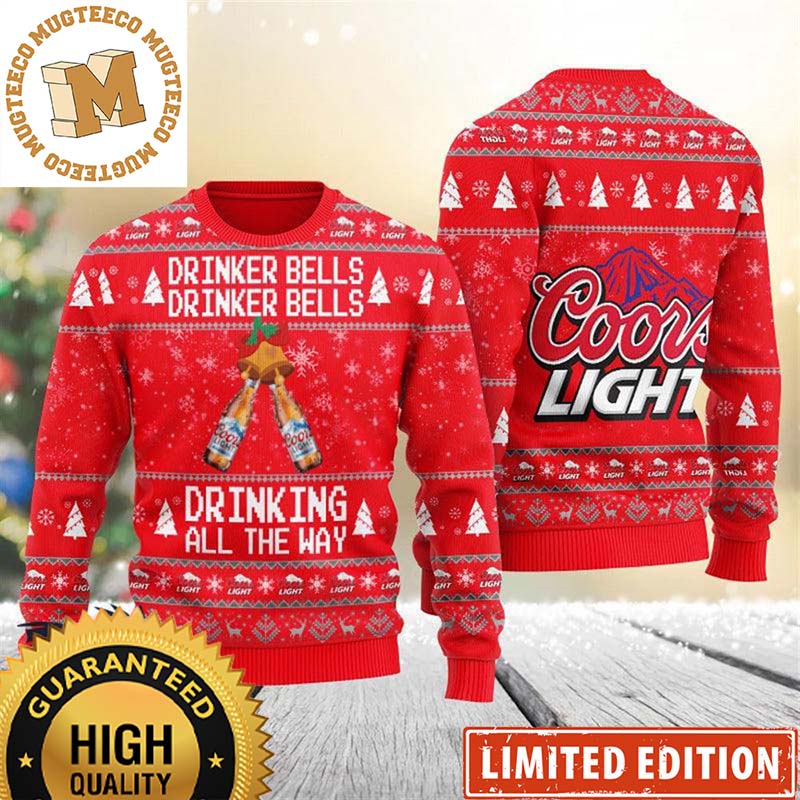 Coors Light Cheers Drinker Bells Drinking All The Way Red Christmas Ugly Sweater 2023 Coors Light Cheers Drinker Bells Drinking All The Way Red Christmas Ugly Sweater 2023