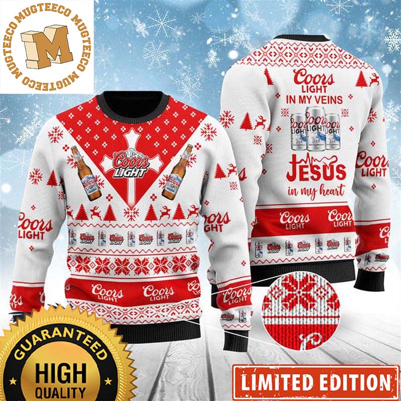 Coors Light In My Veins Jesus In My Heart Beer Lovers Red And White Christmas Ugly Sweater 2023 Coors Light In My Veins Jesus In My Heart Beer Lovers Red And White Christmas Ugly Sweater 2023