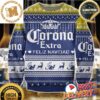 Corona Extra Big Logo With Snowflakes And Chevron Pattern White And Blue Christmas Ugly Sweater