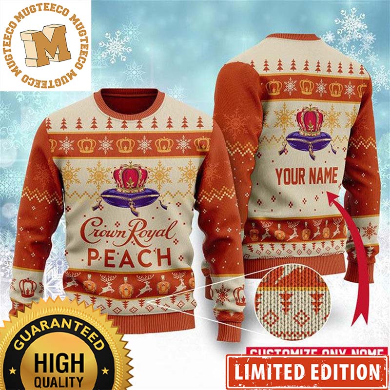 Crown Royal Peach Snowflakes Reindeer Knitting Personalized Orange Holiday Ugly Sweater Crown Royal Peach Snowflakes Reindeer Knitting Personalized Orange Holiday Ugly Sweater