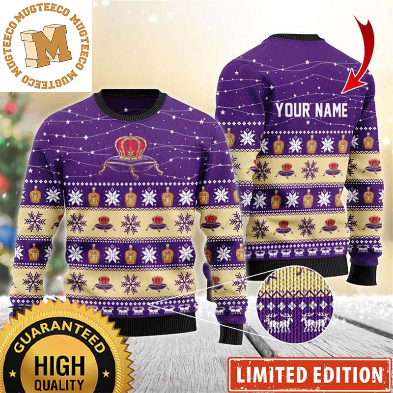 Crown Royal Whiskey Personalized Christmas Twinkle Lights Snowflakes Knitting Purple Christmas Ugly Sweater Crown Royal Whiskey Personalized Christmas Twinkle Lights Snowflakes Knitting Purple Christmas Ugly Sweater