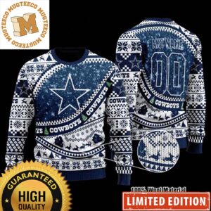 Custom Name Dallas Cowboys 2023 Holiday Gifts Ugly Christmas Sweater Zipper Effect