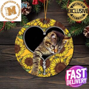 Cute Cat Sunflower Zipper Xmas Gifts For Cat Lovers Christmas Tree Decorations Ornament