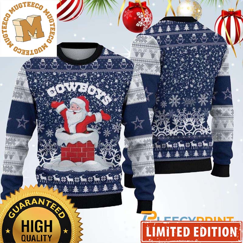Dallas Cowboys Christmas Santa Claus Chimney Ugly Christmas Sweater Dallas Cowboys Christmas Santa Claus Chimney Ugly Christmas Sweater