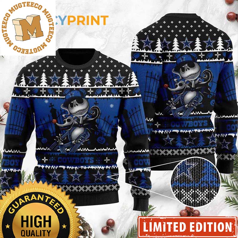 Dallas Cowboys Jack Skellington Nightmare Before Christmas Ugly Christmas Sweater Dallas Cowboys Jack Skellington Nightmare Before Christmas Ugly Christmas Sweater