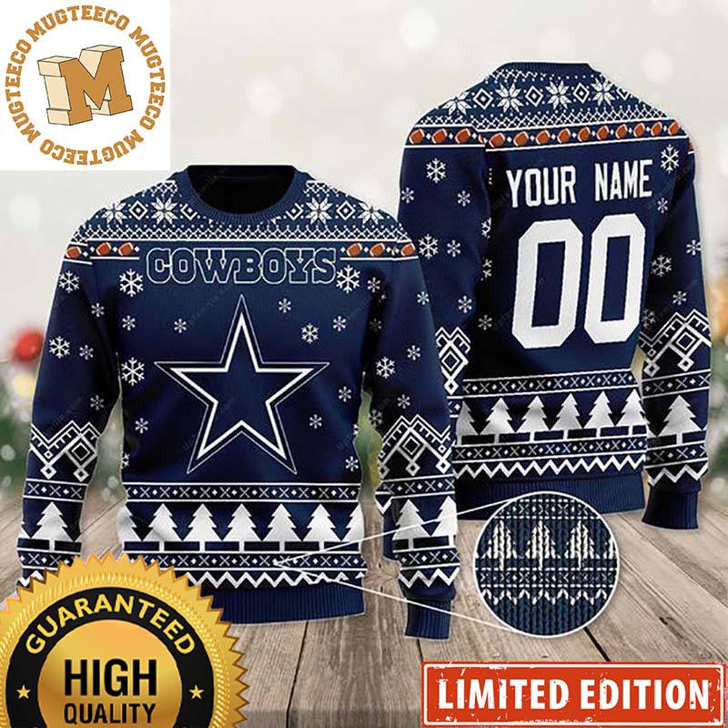 Dallas Cowboys Personalized Custom Name NFL Snowflake Ugly Christmas Sweater Dallas Cowboys Personalized Custom Name NFL Snowflake Ugly Christmas Sweater