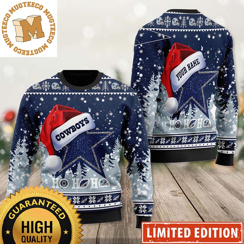 Dallas Cowboys Santa Hat Ho Ho Ho Personalized Custom Name 2023 Holiday Gifts Ugly Christmas Sweater Dallas Cowboys Santa Hat Ho Ho Ho Personalized Custom Name 2023 Holiday Gifts Ugly Christmas Sweater