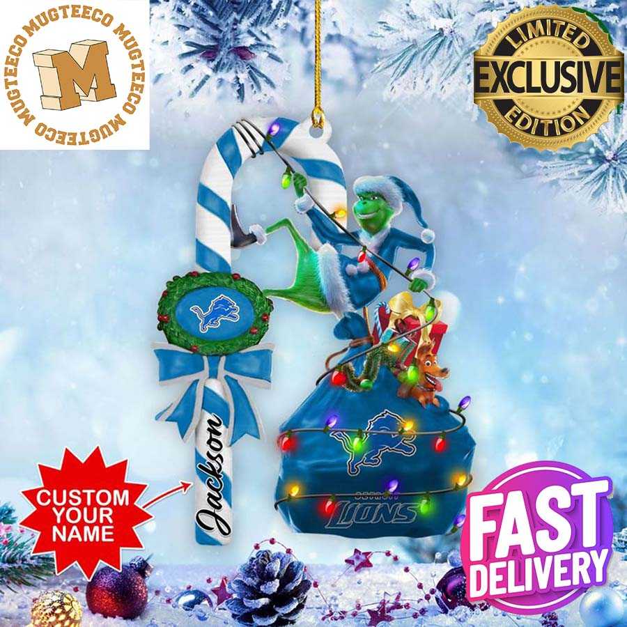 Detroit Lions NFL Grinch Candy Cane Personalized Xmas Gifts Christmas Tree Decorations Ornament Detroit Lions NFL Grinch Candy Cane Personalized Xmas Gifts Christmas Tree Decorations Ornament