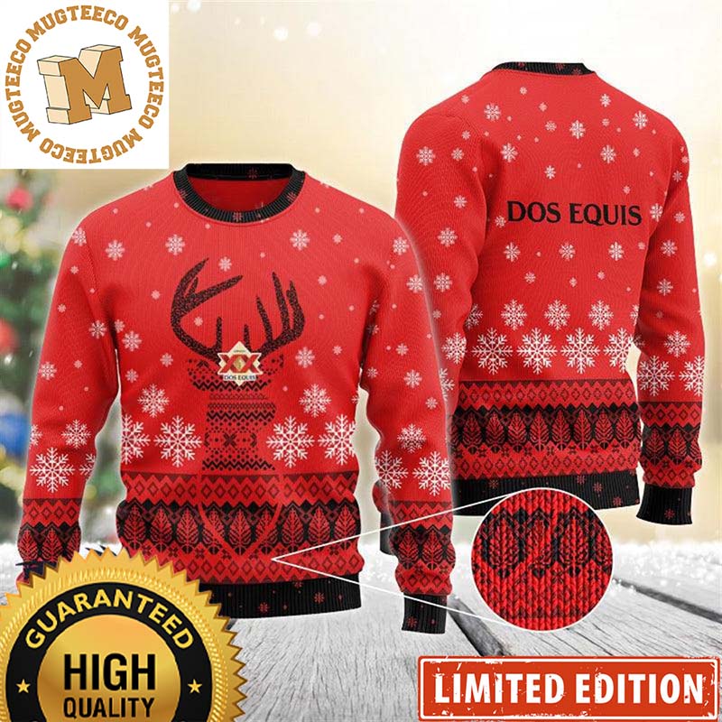 Dos Equis Reindeer Snowy Night Snowflakes Knitting Red Christmas Ugly Sweater Dos Equis Reindeer Snowy Night Snowflakes Knitting Red Christmas Ugly Sweater