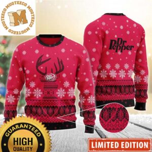 Dr Pepper Reindeer Snowy Night Snowflakes Knitting Pink Red Christmas Ugly Sweater