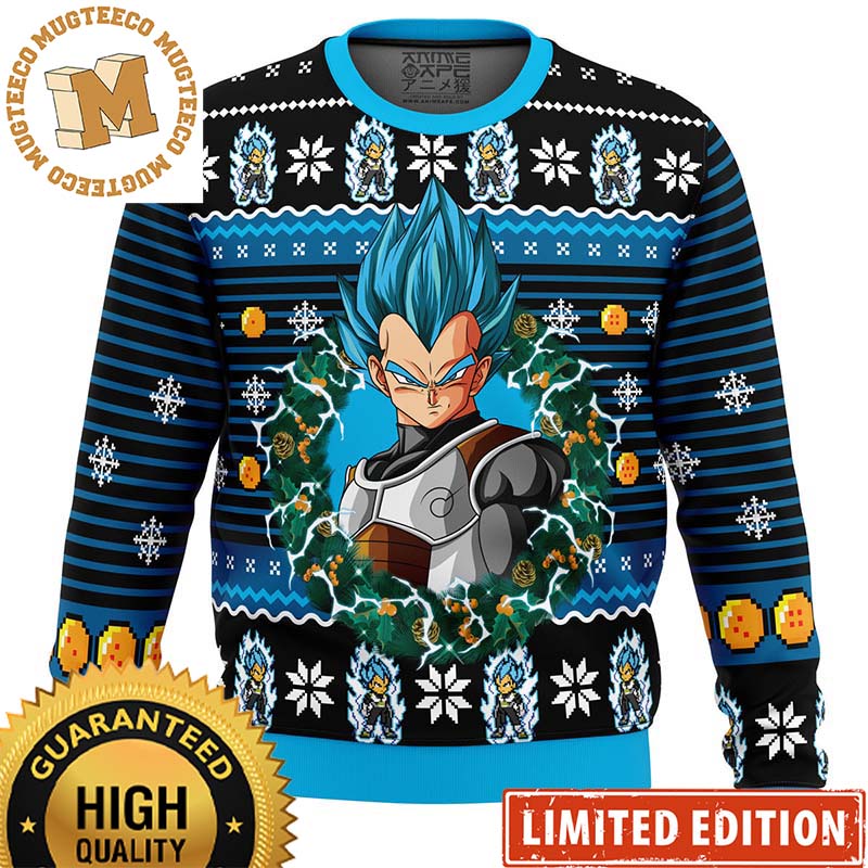 Dragon Ball Super Saiyan Blue Vegeta Knitted Ugly Christmas Sweater Dragon Ball Super Saiyan Blue Vegeta Knitted Ugly Christmas Sweater