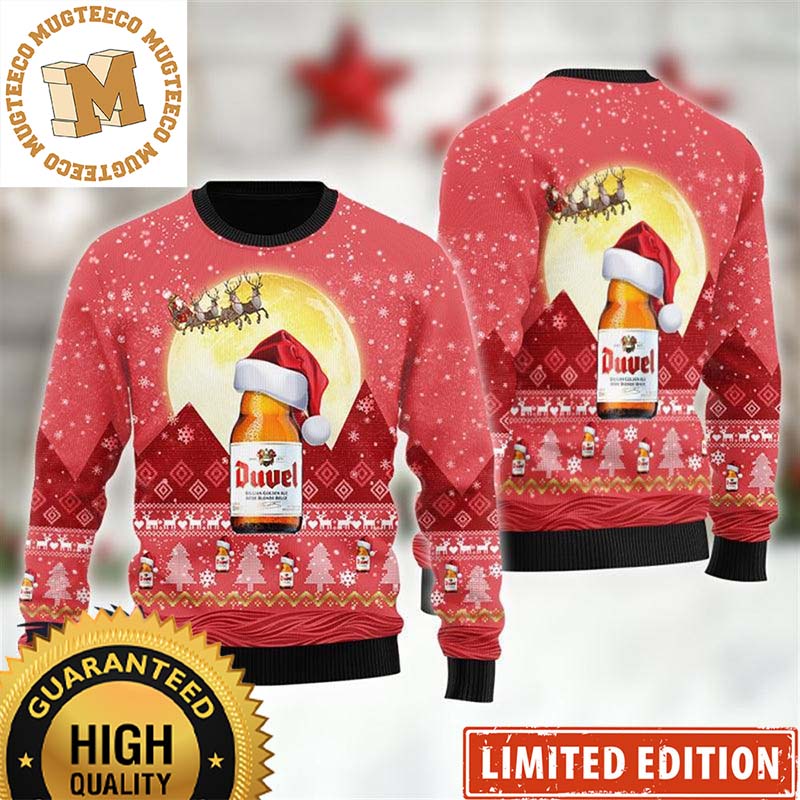 Duvel Beer Santa Claus Sleigh Knitting Red Chrismas Ugly Sweater Duvel Beer Santa Claus Sleigh Knitting Red Chrismas Ugly Sweater