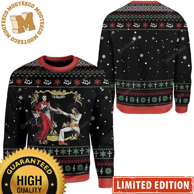 Elvis Presley And Jesus Perfomance Xmas Gifts Funny Ugly Christmas Sweater 2023 Elvis Presley And Jesus Perfomance Xmas Gifts Funny Ugly Christmas Sweater 2023