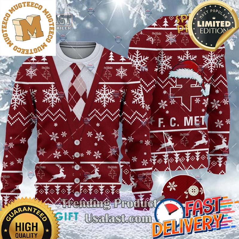 FC Metz Ligue 1 Cardigan Ugly Christmas Sweater For Holiday 2023 Xmas Gifts FC Metz Ligue 1 Cardigan Ugly Christmas Sweater For Holiday 2023 Xmas Gifts