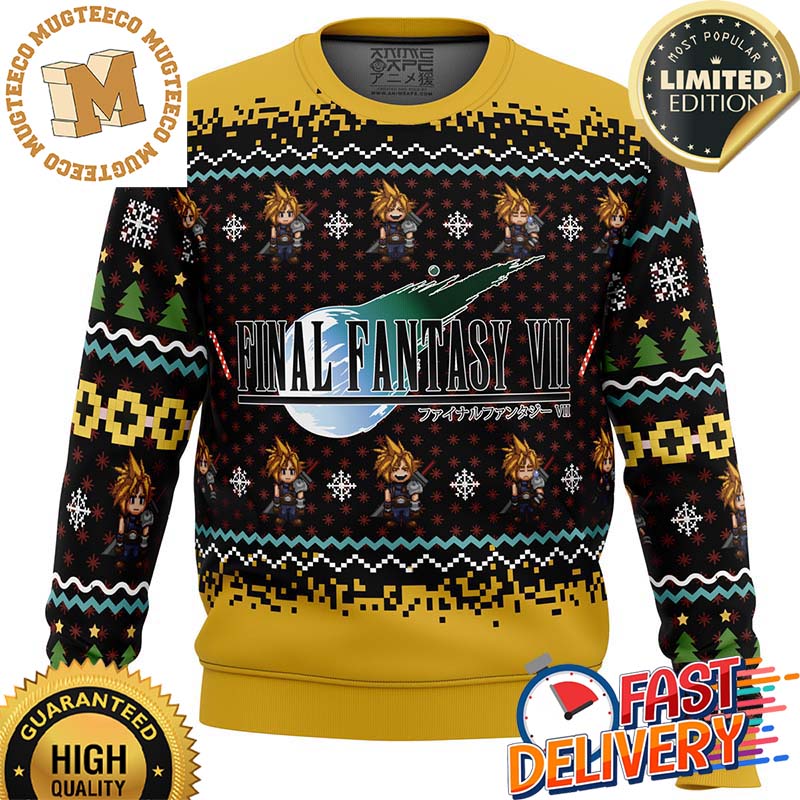 Final Fantasy VII Cloud Emotions Ugly Christmas Sweater Final Fantasy VII Cloud Emotions Ugly Christmas Sweater
