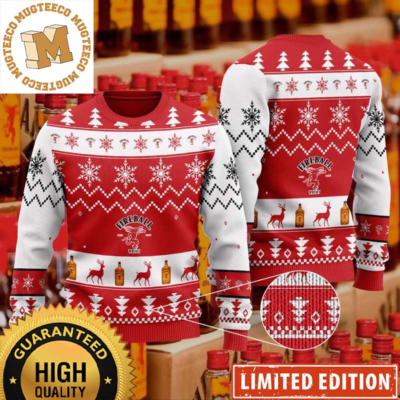 Fireball Cinnamon Whisky Knitting Snowflakes And Deer Pattern Christmas Ugly Sweater 2023 Fireball Cinnamon Whisky Knitting Snowflakes And Deer Pattern Christmas Ugly Sweater 2023