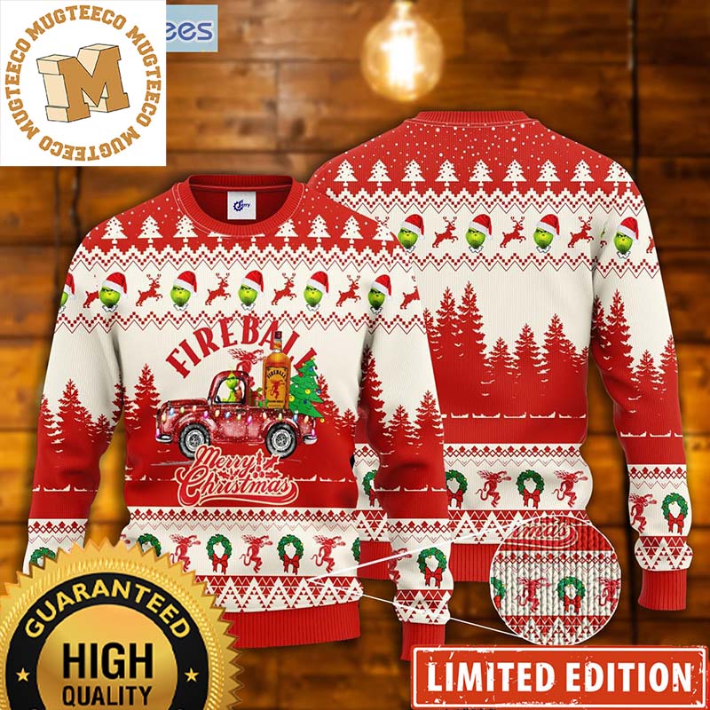 Fireball Grinch Merry Christmas With Gricnh And Dear Pattern Funny Ugly Sweater 2023 Fireball Grinch Merry Christmas With Gricnh And Dear Pattern Funny Ugly Sweater 2023