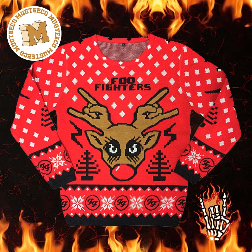 Foo Fighters Rock Reindeer The Foos FooDolph Ugly Christmas Sweater Foo Fighters Rock Reindeer The Foos FooDolph Ugly Christmas Sweater