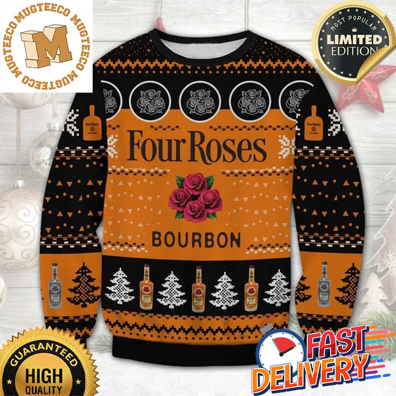 Four Roses Bourbon Ugly Christmas Sweater For Holiday 2023 Xmas Gifts Four Roses Bourbon Ugly Christmas Sweater For Holiday 2023 Xmas Gifts
