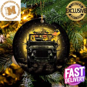 Funny Ducks Drive Jeep Funny Halloween Moonlight Christmas Decorations Ornament