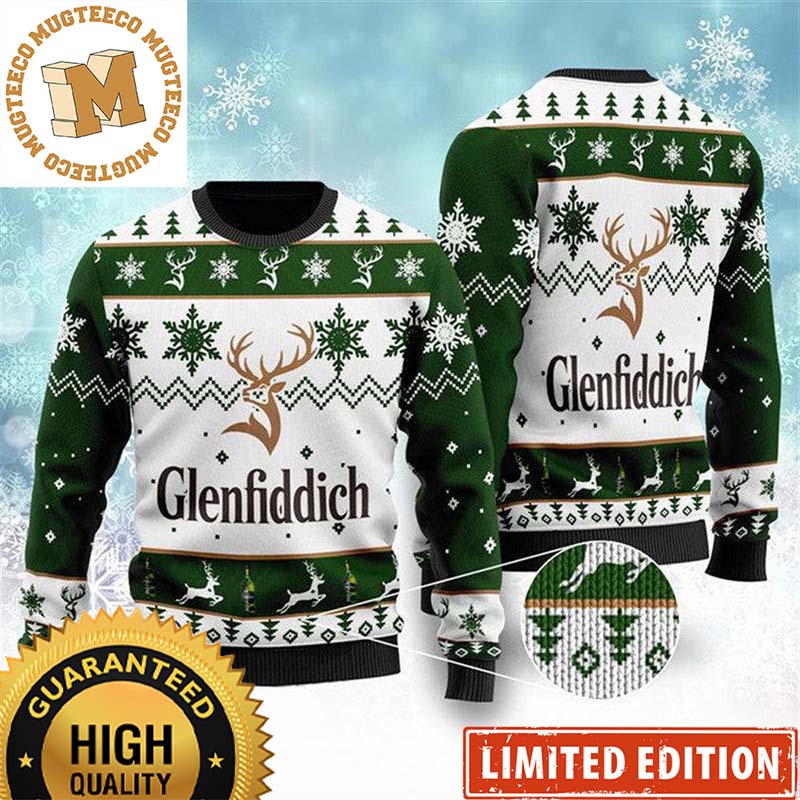 Glenfiddich Whisky Wine Reindeer Big Logo Snowflakes Knitting Holiday Ugly Sweater Glenfiddich Whisky Wine Reindeer Big Logo Snowflakes Knitting Holiday Ugly Sweater
