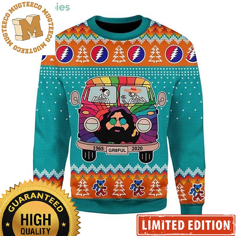 Grateful Dead 1965 Funny Colorful Bus Ugly Christmas Sweater Grateful Dead 1965 Funny Colorful Bus Ugly Christmas Sweater