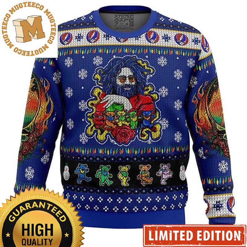Grateful Dead Jerry Garcia Blue Ugly Christmas Sweater Grateful Dead Jerry Garcia Blue Ugly Christmas Sweater