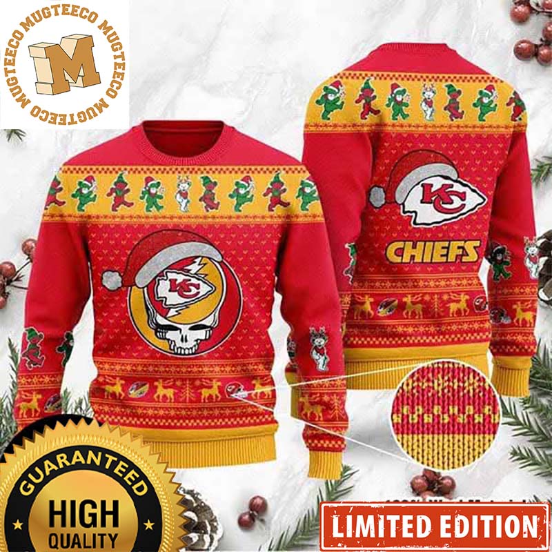 Grateful Dead Kansas City Chiefs Santa Hat Logo Ugly Christmas Sweater 2023 Grateful Dead Kansas City Chiefs Santa Hat Logo Ugly Christmas Sweater 2023