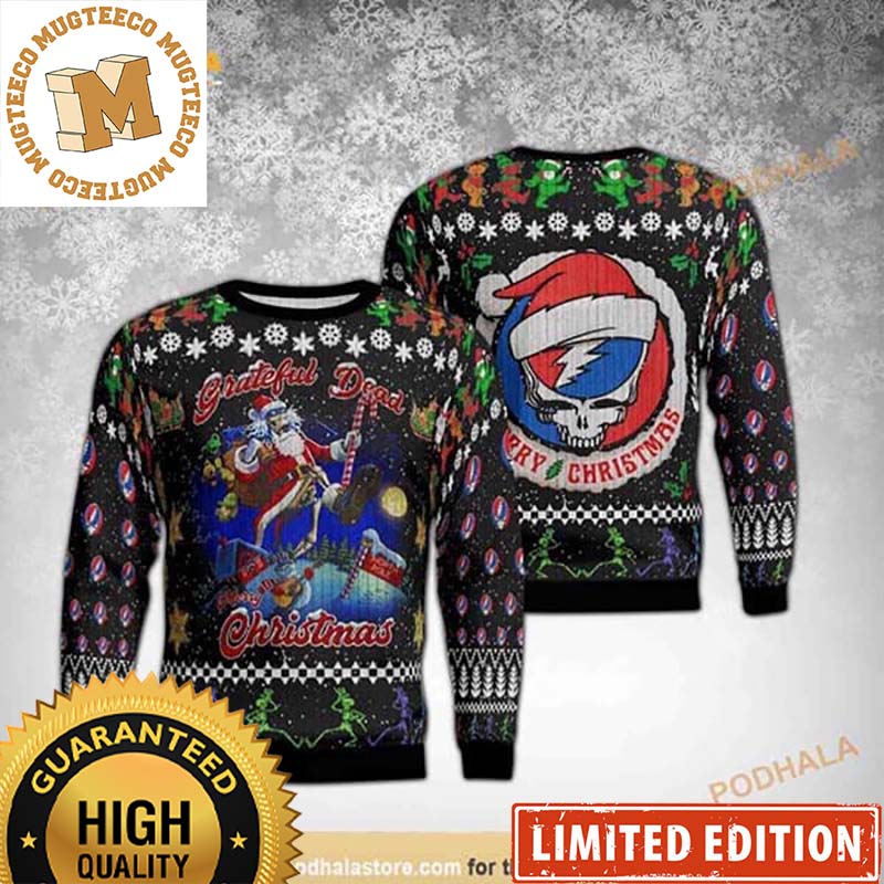 Grateful Dead Rock Band Santa Dancing Ugly Christmas Sweater Grateful Dead Rock Band Santa Dancing Ugly Christmas Sweater