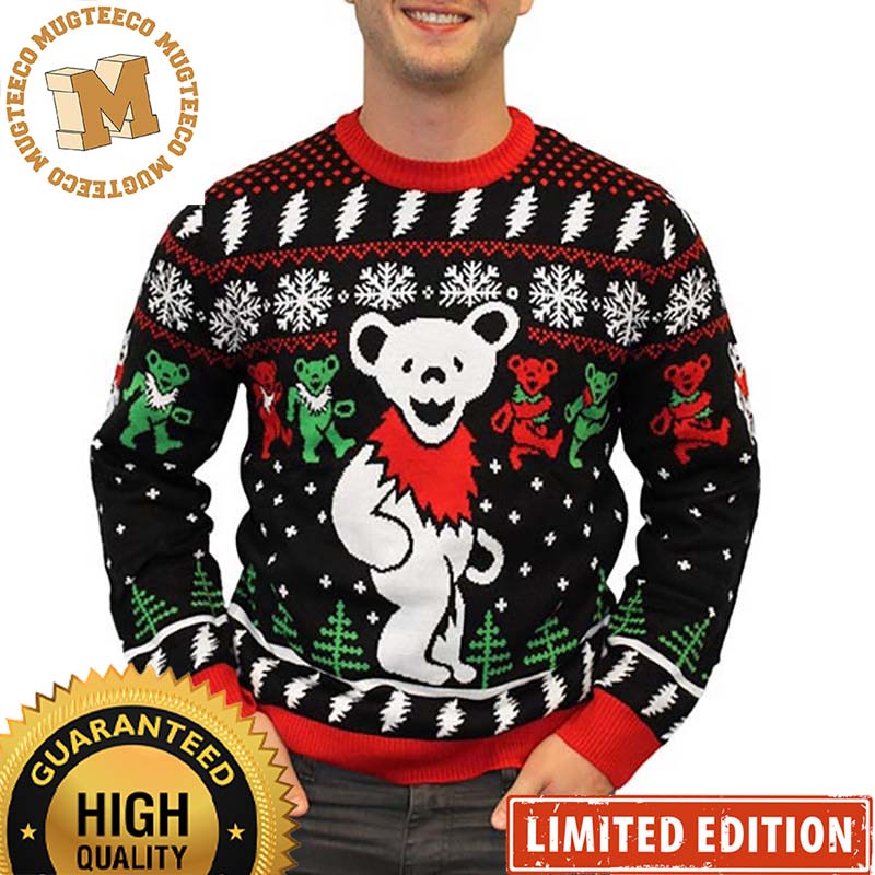 Grateful Dead Signature Dacing Bear Black Ugly Xmas Sweater Grateful Dead Signature Dacing Bear Black Ugly Xmas Sweater