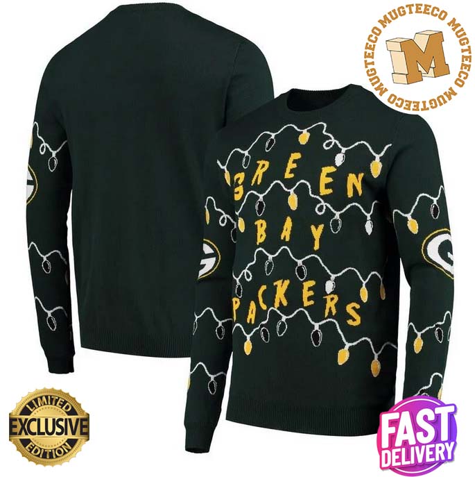 Green Bay Packers Light-Up Christmas Lights Ugly Christmas Sweater Green Bay Packers Light-Up Christmas Lights Ugly Christmas Sweater