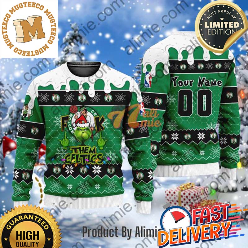 Grinch Fuck Them Boston Celtics Custom Name Funny Ugly Christmas Sweater Grinch Fuck Them Boston Celtics Custom Name Funny Ugly Christmas Sweater