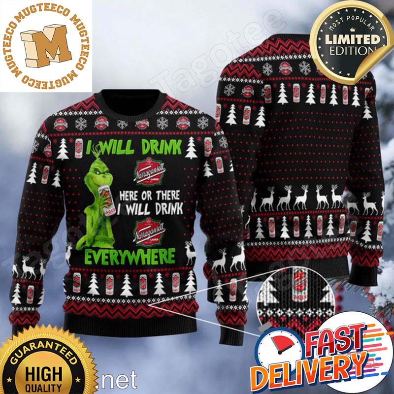 Grinch I Will Drink Narragansett Beer Here Or There Everywhere Ugly Christmas Sweater Xmas 2023 Gift For Beer Lovers Grinch I Will Drink Narragansett Beer Here Or There Everywhere Ugly Christmas Sweater Xmas 2023 Gift For Beer Lovers