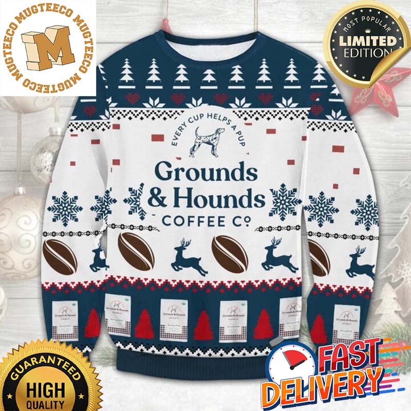 Grounds & Hounds Coffee Ugly Christmas Sweater For Holiday 2023 Xmas Gifts Grounds & Hounds Coffee Ugly Christmas Sweater For Holiday 2023 Xmas Gifts