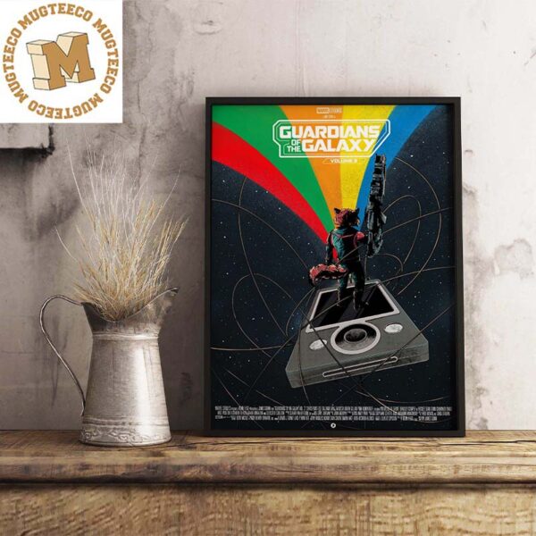 Guardians Of The Galaxy Vol 3 Rocket Racoon With The Player Rainbow by Salvador Anguiano Poster Canvas Guardians Of The Galaxy Vol 3 Rocket Racoon With The Player Rainbow by Salvador Anguiano Poster Canvas