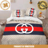 Gucci Golden Logo With Moon Star Pattern In Black Background Bedding Set Queen