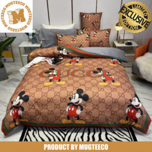 Gucci x Mickey Mouse Standing Pattern In Signature Brown Monogram Bedding Set King