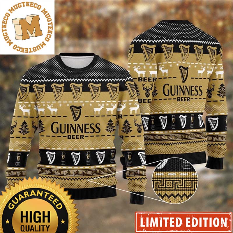 Guinness Beer Big Logo Knitting Pattern Golden Christmas Ugly Sweater Guinness Beer Big Logo Knitting Pattern Golden Christmas Ugly Sweater